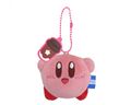 Small mascot plush of Kirby with a cafe au lait cup tag
