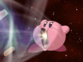 Kirby inhales the Warp Star.
