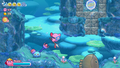 Kirby swims around the Barbars trying to guard an Energy Sphere.