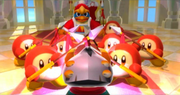 Spear Waddle Dees failing to guard King Dedede during the opening cutscene of Kirby: Triple Deluxe