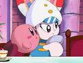 Commander Vee gets acquainted with Kirby.