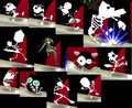 A collage of each fighter being zapped and 'X-rayed'. Like Jigglypuff, Kirby is burnt instead, implying that he has no bones.
