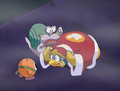 King Dedede gets spooked out in the courtyard.