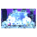 Story Mode credits picture from Kirby Star Allies, featuring Ice Kirby and three Chillys freezing Kracko