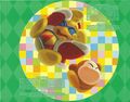 Inside cover art with King Dedede and Waddle Dee splatted on "the screen"