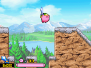 Sword Kirby flies towards the stage goal