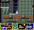 This Bomb Block barrier in Kirby Super Star requires a specific ability to hit.