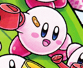 Kirby with a band-aid in Find Kirby!! (World of Clouds)