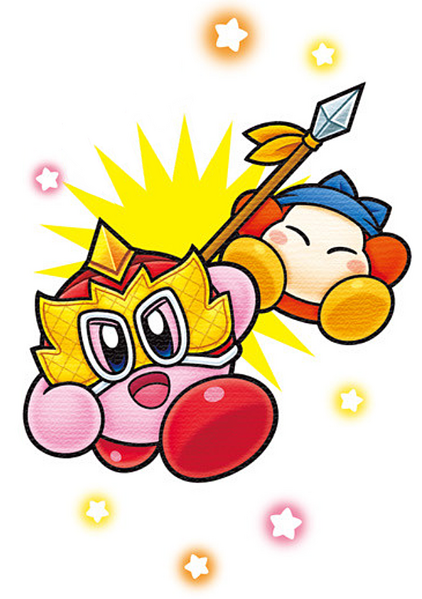 File:Colored Novel Wrestler Kirby and Bandana Waddle Dee Artwork V19.png