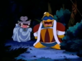King Dedede and Escargoon laugh as they successfully take over the event.