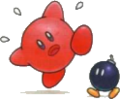 Kirby and a Bob-omb from Super Smash Bros.