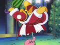 Parasol Kirby attacking King Dedede with Circus Throw (Kirby: Right Back at Ya!)