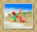 Adeleine starts tossing rocks into the water, prompting the others to do the same.