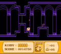 Kirby uses the Light ability to illuminate a dark hall.