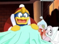 King Dedede bothers Escargoon while he has taken to bed sick.