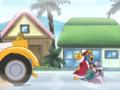 Kirby attempts to chase down King Dedede and Escargoon with the Royal Racecar.