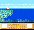 Kirby stands atop a cliff leading down into a deep whirlpool.