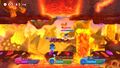 Screenshot of a battle on the Haldera Volcano stage in Kirby Fighters 2