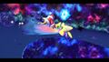 Kirby's team approaches the battlefield against Void Termina using the Star Allies Sparkler