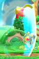 Kirby using Final Cutter on a Blade Knight in Kirby Star Allies