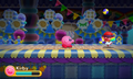 Kirby is stopped to watch Clown Acrobot doing some juggling.