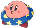 Artwork of Kirby with an inner tube from Kirby: Right Back at Ya!