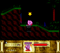 Kirby collecting the first treasure in The Great Cave Offensive in Kirby Super Star
