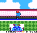 Kirby heads off to the Bonus Star using a Blue Warp Star (Kirby Tilt 'n' Tumble)