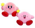 Two plushies of Kirby holding the Star Rod