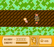Kirby engages Heavy Mole in Kirby's Adventure.