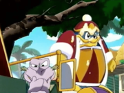 Mabel tosses one of the pies back at Dedede, starting a full-scale battle.