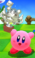 Kirby holding a silver trophy