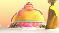 Kirby falling into the cake after being shrunk down (Kirby's Dream Buffet)