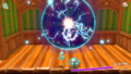 Space Ranger Kirby firing a fully charged shot at Mr. Sandbag