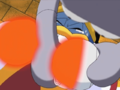 King Dedede has his hands wrapped in bandages after he hurts himself trying to pound the droid.