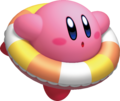 Kirby swimming above water
