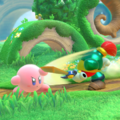 Tip image of Kirby guarding against an attack from a Blade Knight in Kirby Star Allies