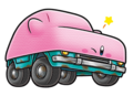 Obi illustration for the novel Kirby and the Forgotten Land: Start Running to the New World!, depicting Car Mouth Kirby