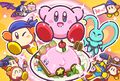 Kirby JP Twitter commemorative artwork made for Kirby's 30th Anniversary, which includes Kirby Burgers and a Car-Mouth Cake, in addition to the "ハッピーバースデー☆カービィ" (Happībāsudē ☆ kābyi) cake from Kirby Café