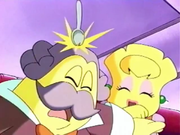 Sir Ebrum gets hit on the head by Kirby's stray spoon, making his unlucky fortune come true.