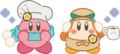 Kirby and Waddle Dee in winter outfits during the Kirby Café Winter 2020 event