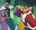 Removed scene where King Dedede wears a clown wig and chases Escargon with a chainsaw