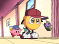 Paint Kirby chasing Paint Roller in Dedede's Monsterpiece