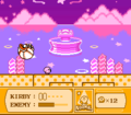Kirby battling King Dedede at the Fountain of Dreams in Kirby's Adventure