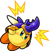 Artwork of a yellow Kirby with the Beetle ability