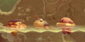 Extra Mode credits picture from Kirby's Return to Dream Land, featuring Kirby and Bandana Waddle Dee swimming with Walf