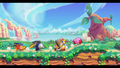 Kirby, King Dedede, Meta Knight, and Bandana Waddle Dee running together in Cookie Country