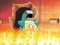 The Ice Dragon Robot is caught in a fire field, which ultimately causes it to explode.