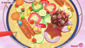 Screenshot of the Cheese Fondue stage in the falling strawberries mode