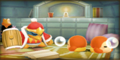 Dededetour! credits picture from Kirby: Triple Deluxe, featuring King Dedede sleeping alongside a Waddle Dee duo